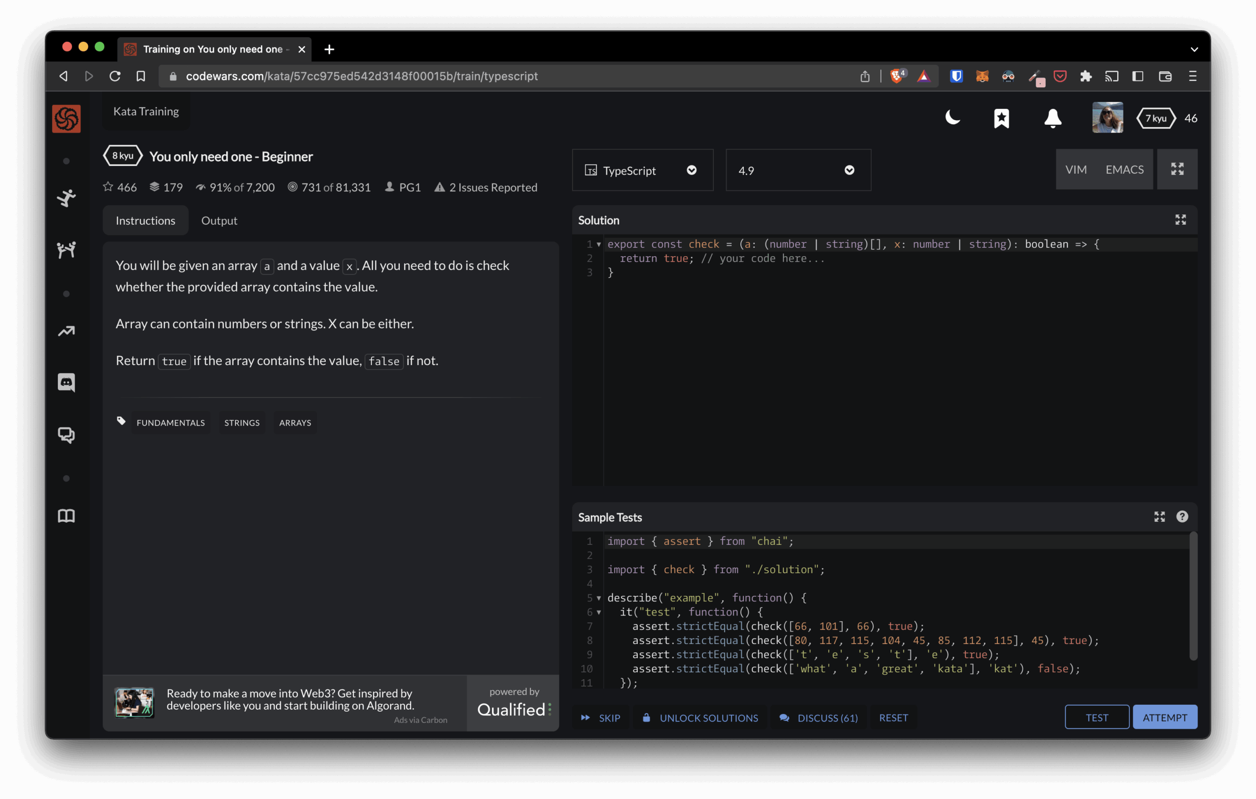 Exercice sur le site codewars.com