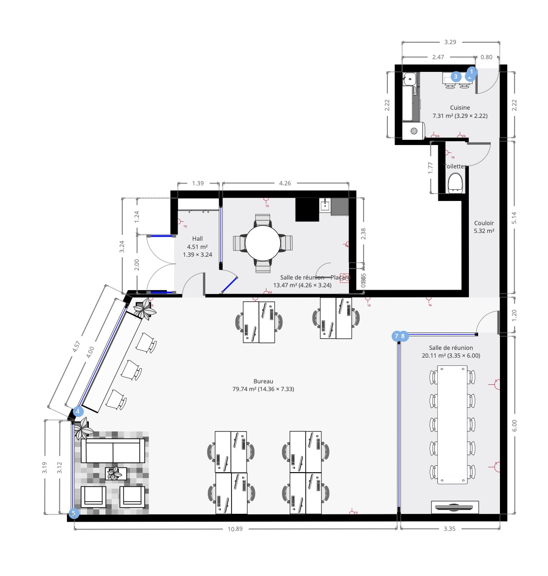 1er dessin de l'aménagement des bureaux
